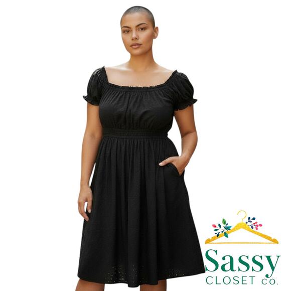 Torrid Black Eyelet Mini Dress L 12 – Sweetheart Neck, Fully Lined, NWT - Picture 1 of 9